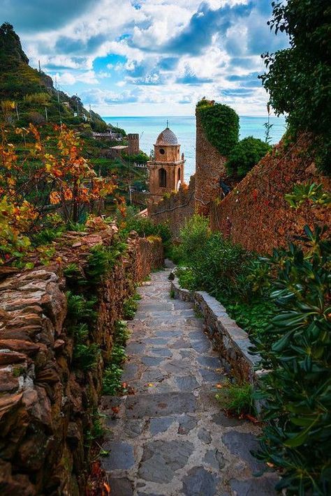 lovely stone path in Cinque Terre, Italy Italy Pictures, Cinque Terre Italy, Stone Path, Italy Photography, Italy Photo, Places Around The World, Albania, Wonderful Places, Vacation Spots