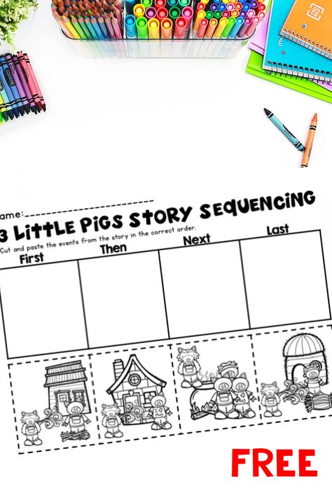 The Three Pigs Activities, Sequencing Stories Kindergarten, 3little Pigs Activities, Free Sequencing Printables, Kindergarten Story Activities, Three Little Pigs Sequencing Free, Fairy Tales Kindergarten Activities, 3 Pigs Activities, The 3 Little Pigs Activities Preschool