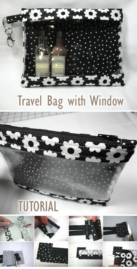 Travel Bag with Window. Tutorial Pochette Diy, Tutorial Sewing, Bag Inspiration, Pouch Sewing, Vinyl Bag, Diy Bags Patterns, Pen Bag, Sewing Tutorials Free, Pencil Pen