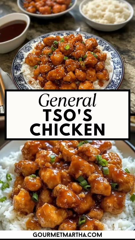 Crispy, savory, and coated in a perfectly balanced sweet-and-spicy sauce, this General Tso's Chicken recipe is a true takeout favorite you can make at home! Every bite bursts with flavor, and it's surprisingly easy to recreate in your own kitchen.  Craving something new? Get the recipe here  #GeneralsTsoChicken #ChineseTakeoutRecipe #EasyDinnerRecipe #ChickenRecipes #SweetandSpicy #AsianCuisine #HomemadeTakeout #DinnerIn30 #QuickAndEasyMeal #FoodieFavorites General Tso's Sauce Recipe, General Tso’s Chicken, International Chicken Recipes, Easy Chinese Recipes Chicken, General Tso Chicken Easy, Homemade General Tso Chicken, General Tso Sauce Recipe, At Home Chinese Food, Homemade Chinese Food Recipes