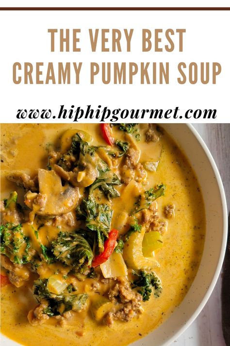 PUMPKIN SOUP WITH SAUSAGE Pumpkin Bisque With Smoked Gouda, Sausage Beer Cheese Soup, Fall Sausage Soup, Pumpkin Soup With Sausage, Turkey Pumpkin Soup, Pumpkin Chorizo Soup Zupas, Fall Soup Recipes Sausage, Pumpkin Sausage Soup Recipe, Pumpkin Sausage Soup