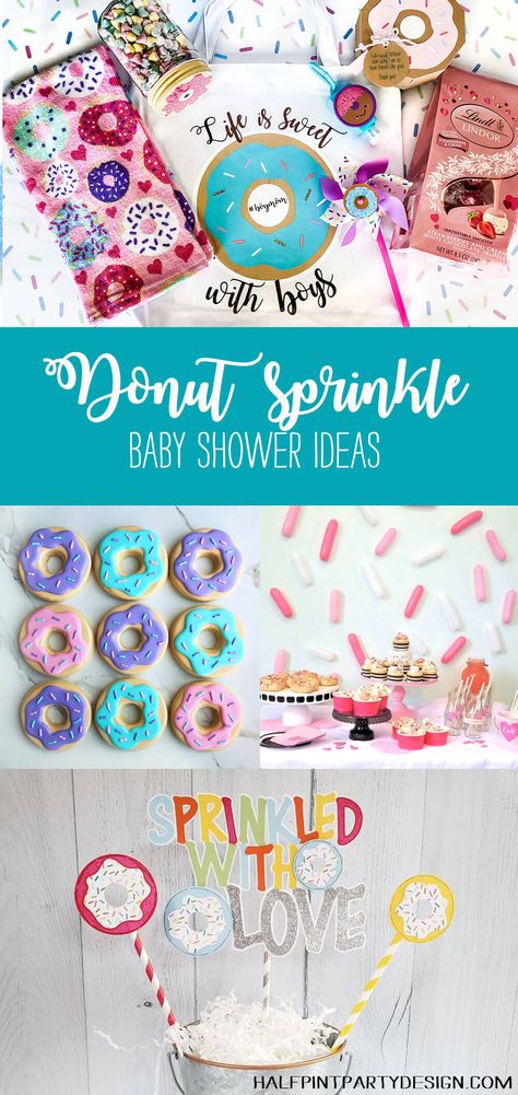 Sprinkle Baby Shower Ideas, Donut Sprinkle, Hearts Paper Crafts, Summer Party Ideas, Donut Party Favors, Planning A Baby Shower, Sprinkle Shower, Sprinkle Party, Sprinkle Donut