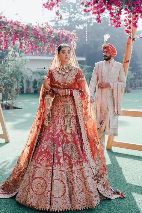 A list of the most trending red bridal lehengas for 2023 brides Lehenga Color Combinations, Bridal Lehenga Images, Latest Bridal Lehenga Designs, Bridal Lehenga Designs, Latest Bridal Lehenga, Wedding Lehenga Designs, Bridal Lehenga Red, Red Lehenga, Bridal Lehengas