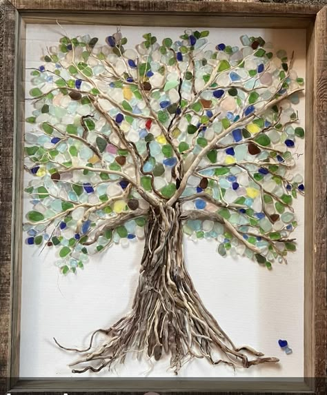 Bodhi Tree Art, Seaglass Crafts, Crafts 2023, Sea Glass Art Diy, Sea Glass Mosaic, Stone Pictures Pebble Art, Sea Glass Art Projects, Giant Steps, Seaglass Art