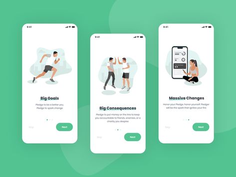 Today we want to share with you these onboarding screens with a set of illustrations for the Fitness app. The purpose of these onboarding screens is to introduce the app and demonstrate what it does. Take a look at the illustrations on the second slide that we've decided to draw to make the app more vivid and trustworthy. Each illustration visualizes the textual information of their respective block. We’re available for new projects! Drop us a line at hello@equal.design Onboarding Screens Ui Design, Onboarding Screen, Fitness Tracker App, Onboarding App, Onboarding Ui, Running App, Healthy Apps, Ecommerce App, User Flow