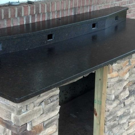 Outdoor Counter Black Cambrian Granite Leather Finish - Cincinnati StoneWorks Cambrian Black Granite, Granite Outdoor Kitchen, Black Leathered Granite Countertops, Black Leathered Granite, Leathered Granite Countertops, Black Galaxy Granite, Galaxy Granite, Outdoor Counter, Leather Granite