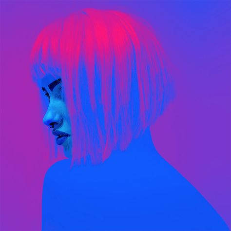 A Woman, Neon, Skin, Purple, Hair, Photography, Red, Pink, Blue