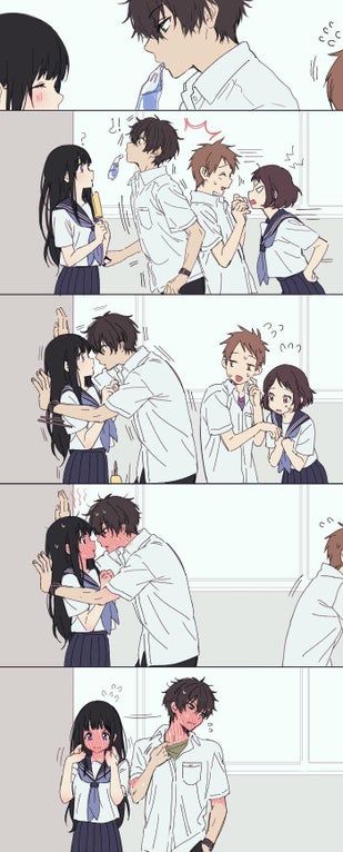 Hyouka Kiss, Shirou X Rin, Hyouka Chitanda, Hypebeast Anime, Oreki X Chitanda, Anime Couple Pfp, Oreki Houtarou, Comic Background, Relationship Comics