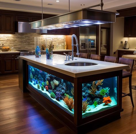 Kitchen-Island-Aquarium-long-style Aquarium In Kitchen, Kitchen Island Fish Tank, Kitchen Island With Aquarium, Kitchen Island Aquarium, Kitchen Aquarium, Aquarium Kitchen Island, Aquarium Kitchen, Aquarium Dining Table, Big Home Aquarium