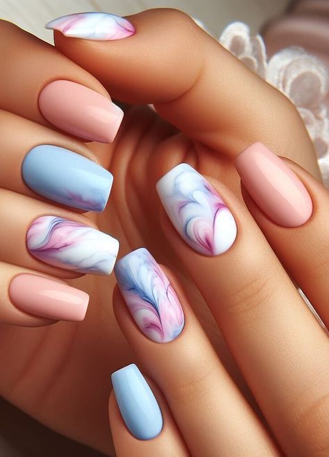 Swirling sophistication! Marble nail art offers endless possibilities. Achieve a timeless and elegant look with classic white and gray swirls for a touch of effortless beauty. Marble Effect Nails, Marble Nail Ideas, Marble Nail Art Designs, Marble Manicure, Marbled Nails, Marble Nail Design, Orange Nail Art, Pink White Nails, Wave Nails