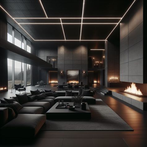 Dark House Interior, Black Luxury House, Dark Modern House, Dark Modern, Dark Home, Dream House Rooms, Dark Interiors, Luxury Homes Interior, Home Building Design