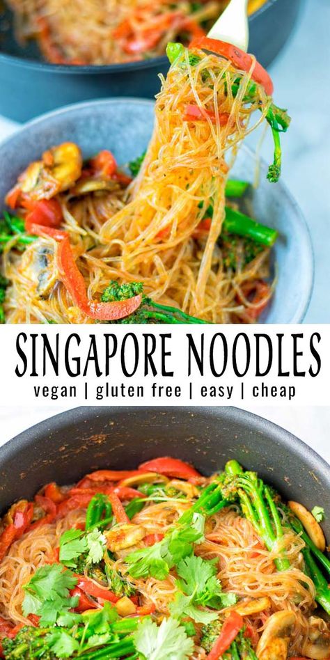 Simple and delicious these Singapore Noodles are a keeper that the whole family will love. Try them now and you won't even notice these are naturally vegan. #vegan #dairyfree #glutenfree #vegetarian #contentednesscooking #dinner #lunch #mealprep #betterthantakeout #singaporenooodles Sweet Chili Garlic Sauce, Singapore Noodles, Vegan Asian, Vermicelli Noodles, Curry Paste, Sweet Chili, Mixed Vegetables, Family Favorite Meals, Noodle Recipes