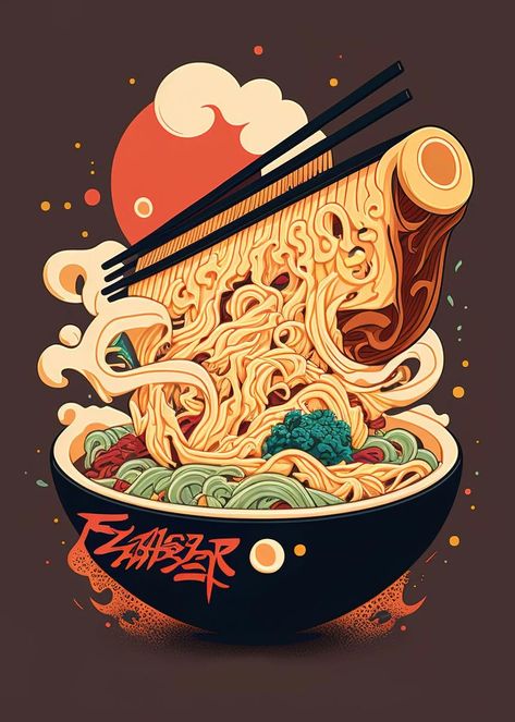 Ramen Korea, Ramen Illustration, Sushi Illustration, Kitchen Wall Prints, Japanese Food Illustration, Asian Wallpaper, Japan Poster, Food Business Ideas, T Shirt Design Vector