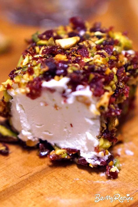 How to Upgrade a Goat Cheese Log with Pistachios, Cranberries, and Honey Goat Cheese Log With Pistachios, Goat Cheese Flavors, Goat Cheese Pistachio Honey, Goats Cheese Starter, Pistachio Goat Cheese, Honey Appetizers, Cheese Log Recipes, Goat Cheese Log, Philo Dough