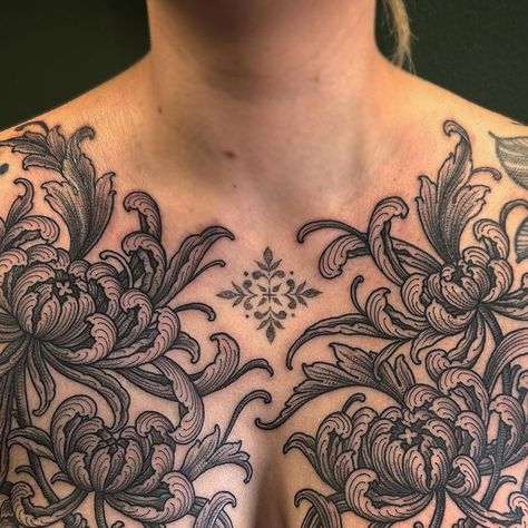 Chest Panel Tattoo, Tattoo Symmetry, Symmetry Tattoo, Pen Ink Tattoo, Chest Piece Tattoo, Law Tattoo, Taboo Tattoo, Art Nouveau Tattoo, Woodcut Tattoo