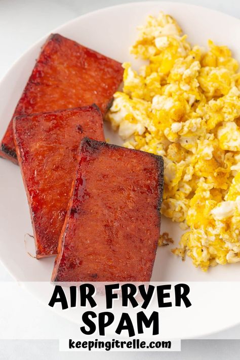 Air fryer SPAM is an easy way to cook up a local Hawaiian classic: SPAM! It’s salty, savory, sweet, and can be served in many different ways. Air Fry Spam, Air Fried Spam, Spam In Air Fryer, Air Fryer Spam Recipes, Spam Airfryer, Spam Breakfast Recipes, Air Fryer Spam, How To Cook Spam, Spam Fries