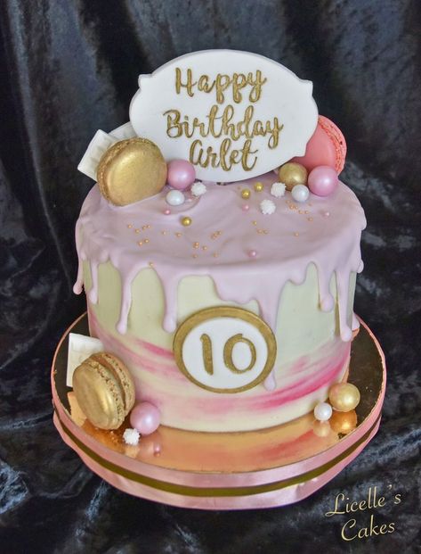 10th Birthday Cakes For Girls, Pink And Gold Cake, 10 Birthday Cake, 1st Birthday Girl Decorations, Tenth Birthday, Elegant Birthday Cakes, Girl Birthday Decorations, 10th Birthday Parties, Gold Cake