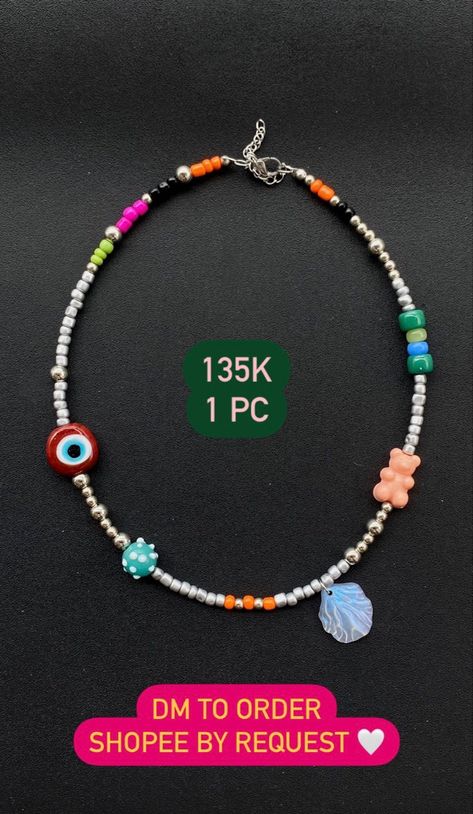 Manik Manik Kreasi, Evil Eye Bracelet Diy, Diy Clay Rings, Manik Manik, Diy Beaded Rings, Bead Charms Diy, Beaded Necklace Diy, Diy Bracelet Designs, Necklace Beads