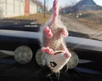 Opossum keychain | Etsy Crochet Car Accessories Rear View Mirror Free Pattern, Possum Plush, Screaming Possum, Crochet Critters, Car Rearview Mirror Accessories, Mom Gift Basket, Crochet Deer, Toy Packaging, Crochet Car