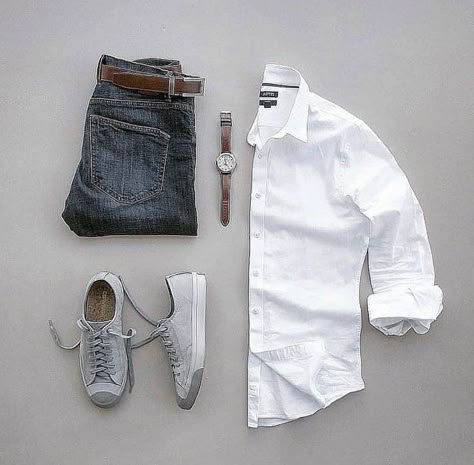 Mens Outfits Dressy, Casual White Shirt, Mens Dress Outfits, Men With Street Style, Men Fashion Casual Shirts, Outfits Dressy, Stylish Mens Fashion, Outfit Grid, Mens Casual Dress Outfits