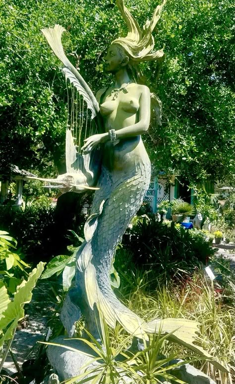 Green Mermaid Aesthetic, Goddess Sculptures, Lake Mermaid, Greek Siren, Mermaid Mosaic, Mermaid Garden, Mermaid Statue, Mermaid Pool, Sea Garden