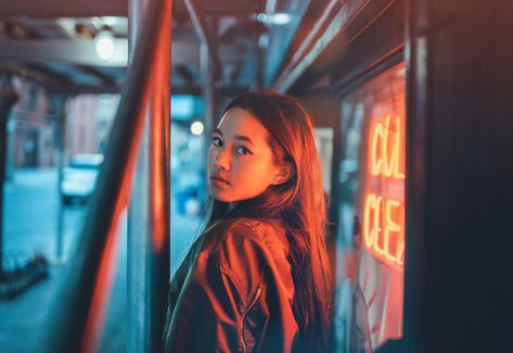 Night Photography Portrait, Neon Photoshoot, Brandon Woelfel, Lily Chee, Night Portrait, Man Photography, Music Tattoos, Photoshoot Concept, Surfer Girl