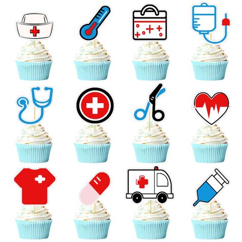 PRICES MAY VARY. ✿Material: High quality paper, safe and non-toxic. ✿Designs: Colorful nurse cupcake toppers with adorable medical instruments will inspire your imagination and creativity, add more interests and fun to your party.Perfect for medical lovers and medical students. ✿Package:48PCS original nurse paper cupcake toppers. ✿Application:Nurse cupcake toppers are perfect for cake decoration, chocolate, pies, muffin, donuts and more! ✿Occasion:Nurse cupcake toppers are apply to medical Rn th Nurse Balloons, Nurse Cupcakes, Medical Cake, Nurse Cake, Nursing Cake, Nurse Party, Cupcake Decorations, Graduation Cupcakes, Medical Instruments