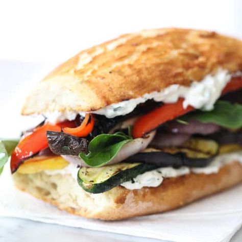 Grilled Vegetable Sandwich with Herbed Ricotta Sandwiches Vegetarian, Vegetable Sandwich Recipes, Cristina Ferrare, Grilled Vegetable Sandwich, Herbed Ricotta, Vegetable Sandwich, Veggie Wraps, Veggie Sandwich, Foodie Crush