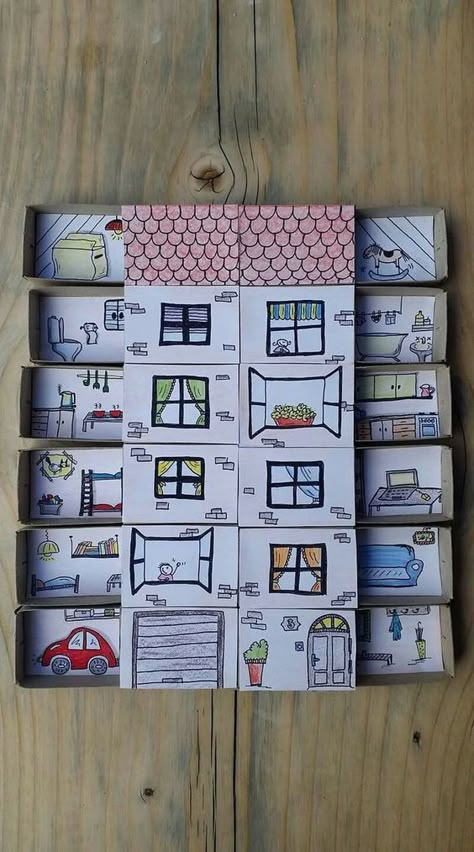 Matchbox Crafts, Matchbox Art, Fun Diy Crafts, Paper Cut, Diy Toys, Pottery Barn Kids, Projects For Kids, Kids Crafts, A House