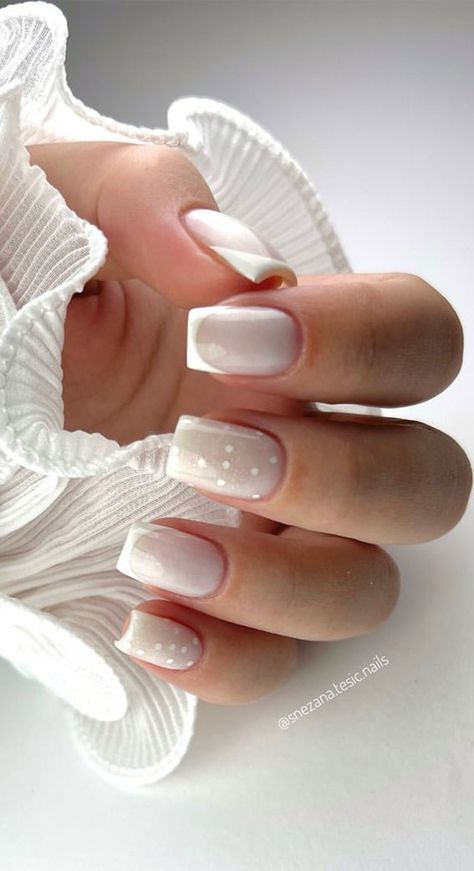 wedding nails, bridal nails, french manicure wedding, french tips nails brides, wedding nails brides, bride nails, wedding nail ideas French Tips White, Bridal Nails French, Nail Designs Ombre, Wedding Nail Designs, Nails Bridal, Gold Stacking Rings Wedding, Tips Nails, Statement Nail, Wedding Nails French