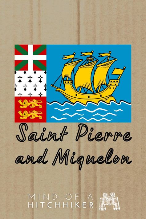 Saint Pierrais and Miquelonnais flag projected over a cardboard backdrop. "Saint Pierre and Miquelon" is written below Mt Saint Michel, Mount Saint Michael France, Mon Saint Michel France, Mont Saint Michel Watercolor, Saint Pierre And Miquelon, Travel Blog, Travel Inspiration, Blog Posts, Things To Do