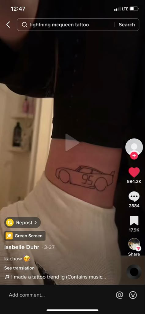 Flash Mcqueen, Simple Tats, Disney Best Friends, Movie Tattoo, Car Tattoos, Cool Small Tattoos, Subtle Tattoos, Disney Tattoos, Tattoo Trends