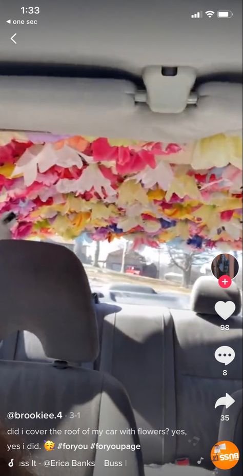 flower car roof Car Ceiling Decoration Flowers, Flower Car Roof Interior, Flower Car Ceiling, Car Flower Ceiling, Flower Roof Car, Flower Car Roof, Fairytale Places, Slug Bug, Modern Grunge