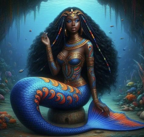 African Mermaid, Mermaid Queen, Disney Mermaid, African Mythology, King Triton, Mermaid Tales, Daughter Of King, Goddess Of The Sea, Art Planner