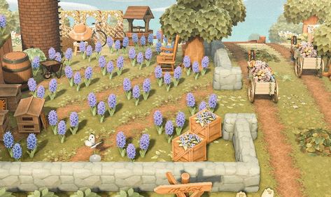 Acnh Fall Flower Gardens, Acnh Fall Flowers, Pastel Acnh, Springcore Acnh, Acnh Idea, Farm Core, Acnh Inspiration, Acnh Cottagecore, Animals Crossing