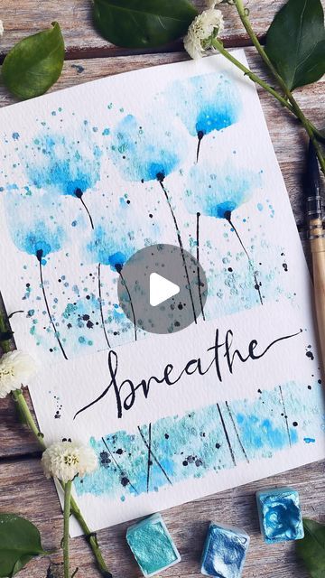 Mary Wu | Aspiring Watercolor & Flower Preservationist on Instagram: "EASY abstract flowers for beginner!! 

🌸Full length video with captions for subscribers🌸

These whimsical abstract flowers are so fun to paint and it’s great practice for blending with a wet brush. 

“Breathing is not only the process of inhaling and exhaling; it’s a reminder that every breath we take is a gift of life.” – Unknown

Tip for lettering, write the words gently in pencil first can be very helpful… ✏️

Materials used:
Brushes: size 0 mop brush by @artifyartsupplies 
Size 1 detail brush by @goldenmapleart 
Watercolor paints from @grabieofficial 
Shimmery blues from @csyartgallery 
Watercolor paper: 100% cotton 5x7in 

Make quick watercolor a daily habit! Inspired by my love of flowers and loose floral style o Easy Painting With Watercolors, Cool Watercolor Ideas Easy, Easy Flower Watercolor, Mary Wu, Easy Watercolor Painting Ideas, Watercolor Words, Kids Painting Projects, Christian Watercolor, Quick Watercolor