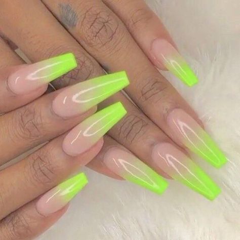 Lime green ombre nails Ombre Nail Art Designs, Neon Green Nails, Business Nails, Ombre Acrylic Nails, Nail Art Ombre, Coffin Shape Nails, Summer Acrylic Nails, Neon Nails, Coffin Nails Designs