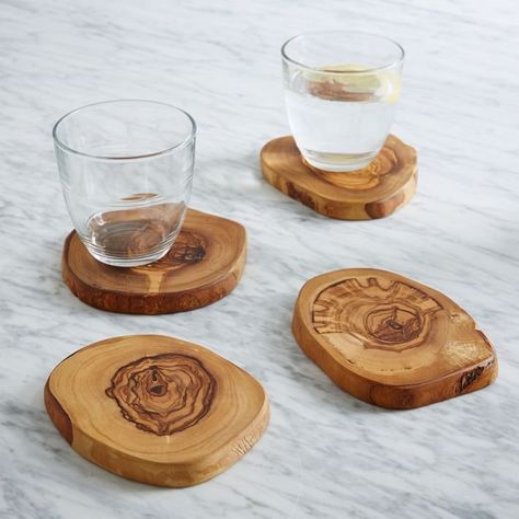 Olivewood Coasters ($24 for a set of 4) Rustic Coasters, Ideal Kitchen, Agate Coasters, Registry Ideas, Food Storage Boxes, Coaster Furniture, Modern Gift, Unique Presents, Candle Shop