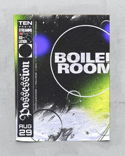 Boiler Room Poster Concept | Retro graphic design, Indie graphic design, Zine design Indie Graphic Design, Party Design Poster, Concept Poster, Boiler Room, Retro Graphic Design, Zine Design, Digital Designer, Texture Graphic Design, 카드 디자인