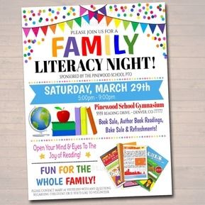 Fundraiser | Events — TidyLady Printables Parent Council, Pta Organization, Pto Flyers, Family Literacy Night, Curriculum Night, Pta Fundraising, Church Fundraisers, Reading Night, Family Literacy