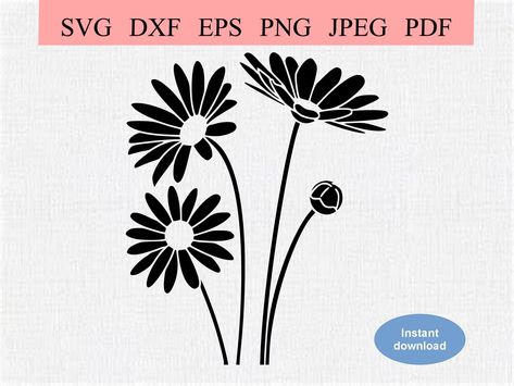 Wild Daisies Stencil / SVG DXF EPS / Pretty Blooming Daisy Flowers with Flower Bud / Cut Floral Daisy Arrangement / Daisy Silhouette Cricut Daisy Stencil Templates, Daisy Stencil, Daisy Vector, Daisy Silhouette, Daisy Flower Drawing, Elephant Garland, Wild Daisies, Butterfly Cushion, Stencil Svg