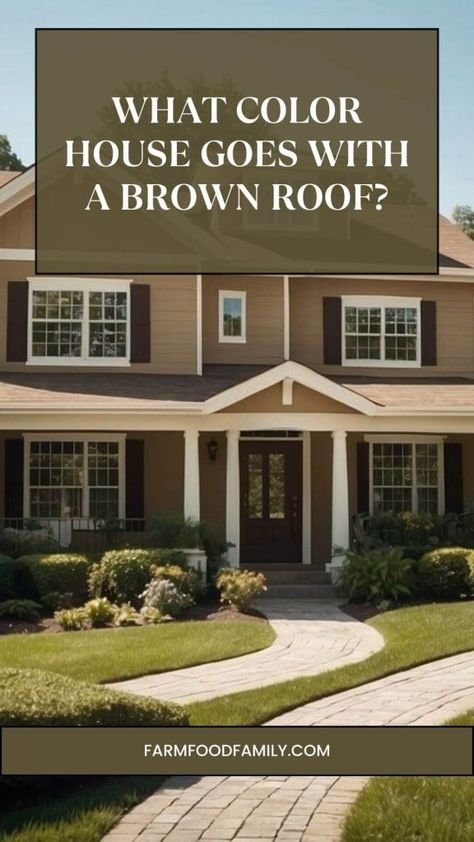 What Color House Goes with a Brown Roof: Ideal Palettes for Curb Appeal 18 Exterior House Colors With Brown Windows, Home Colors With Brown Roof, Stucco House Colors Exterior Paint Ideas Brown Roof, Brown Roof Color Scheme, Exterior House Colors Tan Roof, Exterior Color Palette Brown Roof, Roof Color For Cream House, Gaf Shingle Colors, Exterior Paint For Brown Roof