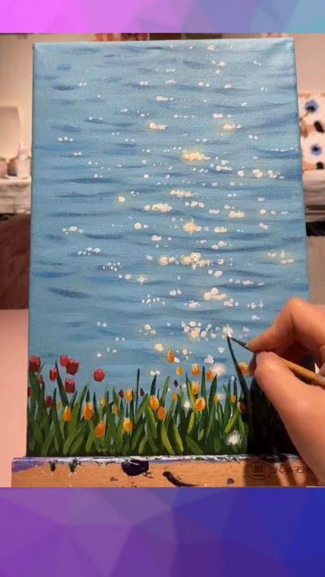 Glowing Lake, Painting Ideas On Canvas Simple, Canvas Art Painting Abstract, Kitty Painting, Tutorial Painting, Painting Ideas On Canvas Easy, Easy Painting Ideas On Canvas, Easy Painting Ideas, Hippie Painting