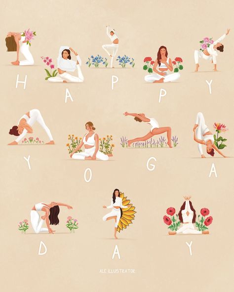 Yoga Aesthetic Art, Happy Birthday Yoga, Yoga Words, Happy International Yoga Day, Yoga Wall Art, Yoga Business, Yoga Wall, Rainbow Pastel, International Yoga Day