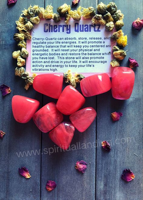 Red Crystals Stones, Crystal Healing Chart, Healing Gemstones, Cherry Quartz, Crystals Healing Properties, Spiritual Crystals, Gemstone Meanings, Crystals Stones, Crystal Therapy