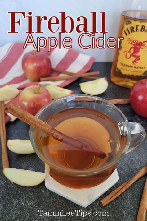 Easy hot Fireball Apple Cider recipe is perfect for fall nights when the weather starts to cool down. The combination of Fireball and Apple Cider is absolutely delicious. Cider And Fireball Recipe, Apple Cider And Fireball Drink, Fireball Apple Cider, Crockpot Cider, Fireball Drinks Recipes, Spiked Cider Recipes, Apple Cider Punch Recipes, Cider Drink Recipes, Cold Apple Cider