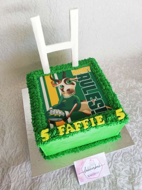 Springbok rugby cake Rugby Cake, Rugby Party, Rugby Birthday, Rugby Pictures, Springbok Rugby, South African Flag, Novelty Cakes, Birthday Party Cake, Buttercream Cake