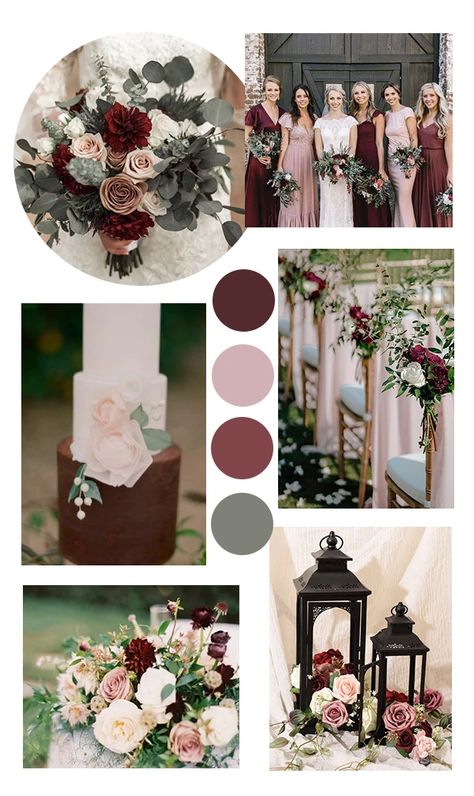 5 Swoon-worthy Wedding Color Combos With Blush Pink – Clear Wedding Invites Green And Burgundy Wedding, Sage Wedding Colors, Wedding Theme Color Schemes, Burgundy And Blush Wedding, Fall Wedding Color Schemes, Wedding Color Combinations, Wedding Color Pallet, Wedding Color Combos, Wedding Color Trends