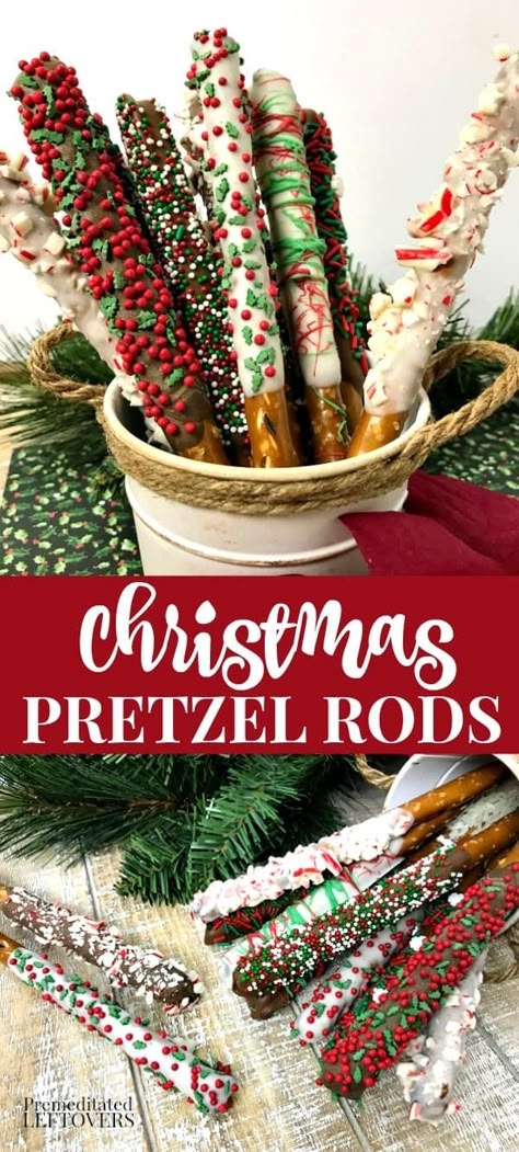 Christmas Almond Bark Pretzels, Cheap Easy Christmas Desserts, Christmas Baking Recipes Traditional, Simple Christmas Desserts Recipes, Kitchenaid Cookies, Christmas Pretzel Rods, Pretzel Rods Recipe, Christmas Desserts For A Crowd, Treats To Sell