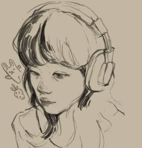 Pencil Drawing For Beginners, Ideas For Your Sketchbook, Headphone Girl, Sketchbook Aesthetic, Headphones Aesthetic, Drawing Doodles, Grunge Art, 캐릭터 드로잉, Art Diary